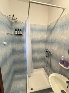 a bathroom with a shower and a sink at Apartments Adriatic Nest in Omiš