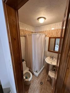 a small bathroom with a toilet and a sink at Naftilos Guest House in Kala Nera