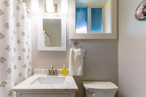 a bathroom with a sink and a toilet and a mirror at The Palouse Perch in Moscow +18 photos