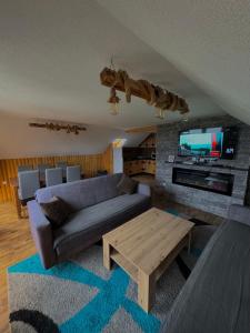a living room with a couch and a tv at Vlasic Odmor - Villa Kraljica in Vlasic