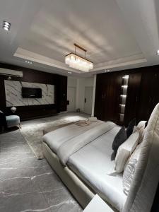 a large bedroom with a large bed and a television at Macdonald Residence in Lagos