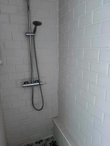 a shower with a shower head in a bathroom at Maison de famille - Proche Centre Ville et Plage in Cabourg +18 photos