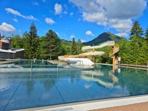 a large swimming pool with a water slide at Gasthof Zaunerhof - Hotels en Appartementen in Grünau im Almtal