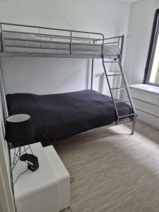 a bunk bed in a small room with a table at Hortillonne in Amiens