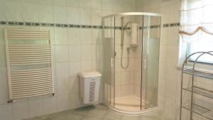 a shower with a glass door in a bathroom at Villa Rupi in Sankt Ulrich am Pillersee +32 photos