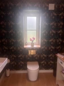 a bathroom with a toilet and a window at The Clock House in Sacomb +8 photos