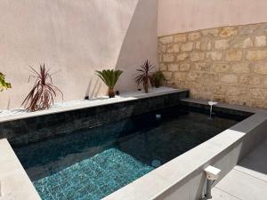 a swimming pool in a house with plants in it at La pointe au sel in Aigues-Mortes +15 photos