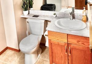 a bathroom with a toilet and a sink at Belle-Rive - family friendly Guest House in Edmonton +41 photos