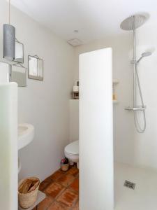 a white bathroom with a toilet and a sink at Mas de charme - T2 et chambres d'hôtes avec piscine & jardin in Marsillargues +30 photos
