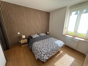 a bedroom with a bed and two windows at Escapade cosy proche nature in Saint Die