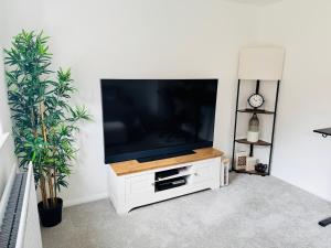 a flat screen tv sitting on top of a white entertainment center at Ansari Palace in Worting +2 photos