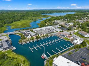 an aerial view of a marina with a dock at Pier 7 Condominium Resort in Yarmouth