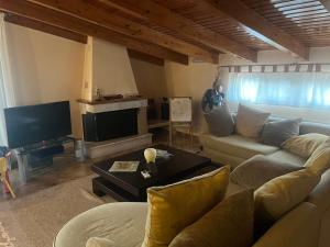 a living room with a couch and a tv at K-Loft Urban Athens in Pallini