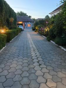 a cobblestone driveway in front of a house at Hotel Artimino in Timişoara