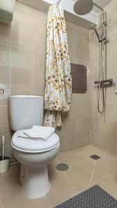 a bathroom with a toilet and a shower at Cantinho da Susana in Coimbra +21 photos
