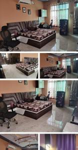 a collage of four pictures of a room with two beds at Countrysidecharm in Gwalior +4 photos