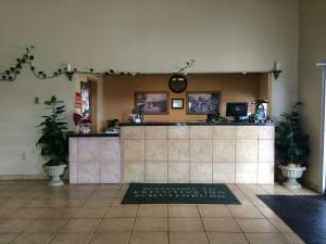 a restaurant with a counter in a room with plants at Executive Inn Schulenburg in Schulenburg
