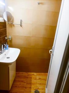 a bathroom with a sink and a mirror at Cozy Corner in Borjomi +16 photos