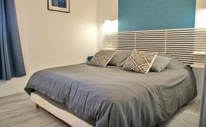 a bedroom with a large bed with two pillows at Domaine de la violette in Orange