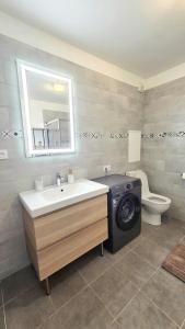 a bathroom with a washing machine and a sink at L'appartement de Maya in Saint-Priest +19 photos