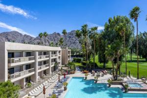 an aerial view of a hotel with a swimming pool at Indian Wells Resort Hotel in Indian Wells