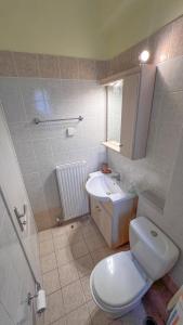 a bathroom with a toilet and a sink at Ionian Bay Studios in Lefkada