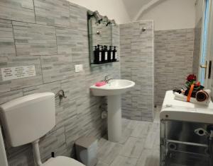 a bathroom with a white toilet and a sink at G&G Giusy e Gabry in Viverone