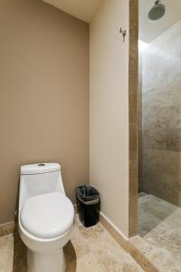 a bathroom with a toilet and a shower at Madero By Homirent in Querétaro