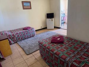 a room with two beds and a television in it at Coyote Inn in Cloncurry