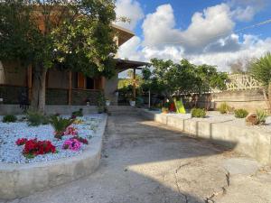 a garden with flowers in front of a building at HolidayHomePalma in Santa Maria