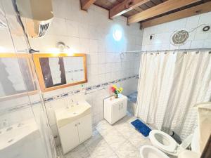 a bathroom with a sink and a toilet and a shower at Los Nardos in San Nicolás de los Arroyos