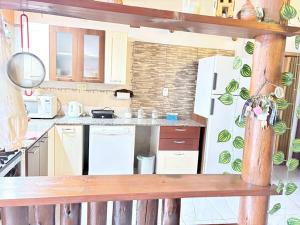 a kitchen with a white refrigerator and a stove at Los Nardos in San Nicolás de los Arroyos