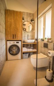 a bathroom with a washing machine and a sink at Kuća za odmor Olea in Stari Grad