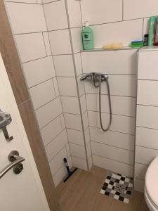 a bathroom with a shower and a toilet at Seven’S Apartments in Löhnberg +17 photos