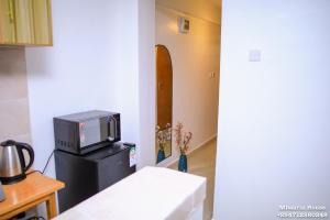 a small television sitting on top of a refrigerator at Mbaaria House, Meru in Meru +2 photos