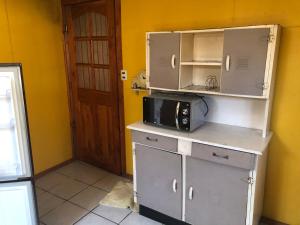 a kitchen with a microwave on top of a counter at MamiKiki Pangui2 in Panguipulli
