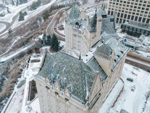 an overhead view of a building with a green roof at Fairmont Hotel Macdonald in Edmonton