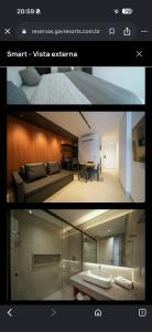 two pictures of a living room and a dining room at Gave risort Porto life 2 in Porto De Galinhas