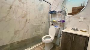 a bathroom with a toilet and a shower and a sink at reforma tecoman colima mexico in Tecomán +5 photos