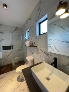a bathroom with a sink and a toilet at Casa Fénix in Tepic +32 photos