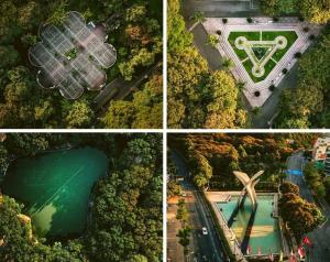 four different views of a city with a windmill at Pink Horizon Saigon Airport Hotel in Ho Chi Minh City