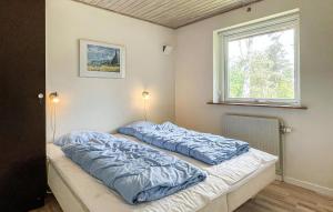 zwei Betten in einem Zimmer mit Fenster in der Unterkunft Schönes Ferienhaus Auf Bornholm Mit Meerblick in Neksø