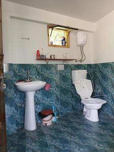 a bathroom with a sink and a toilet at Dormitory Hatago in Vashisht