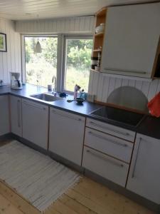 a kitchen with a sink and a window at Holiday Home On A Huge Nature Plot in Skagen