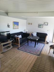 a living room with a couch and a table at Holiday Home On A Huge Nature Plot in Skagen
