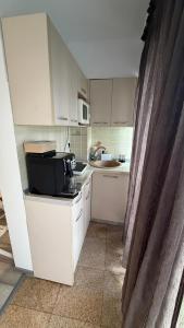 a small kitchen with white cabinets and a sink at SAB Luxury Apartaments 2 Saturn in Saturn