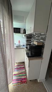 a small kitchen with a sink and a rug at Sab Luxury Apartments in Saturn