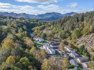 an aerial view of a village in the mountains at Beech Timber Lodge in Keswick
