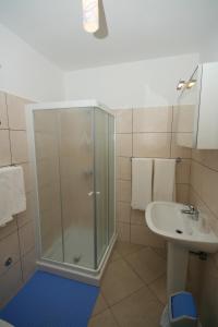 La salle de bains est pourvue d'une douche et d'un lavabo. dans l'établissement Villa Egida Capris, à Lovrečica