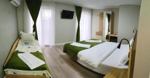 a hotel room with two beds and a window at Casa Martin in Sulina